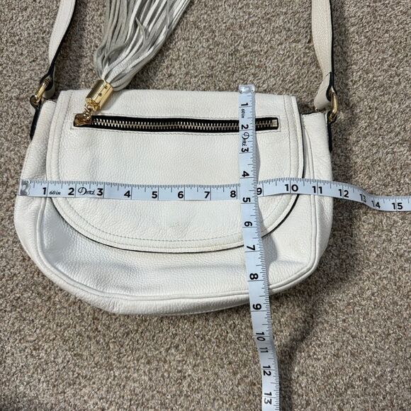 Milly white pebbled leather fringe tassel flap hobo crossbody bag - Picture 12 of 14